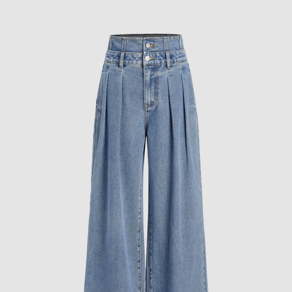 High-Waisted Blue Wide-Leg Jeans